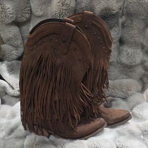 Fringed Brown Cowboy Boots